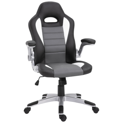 HOMCOM PU Leather Racing Office Chair-Black/Grey/White