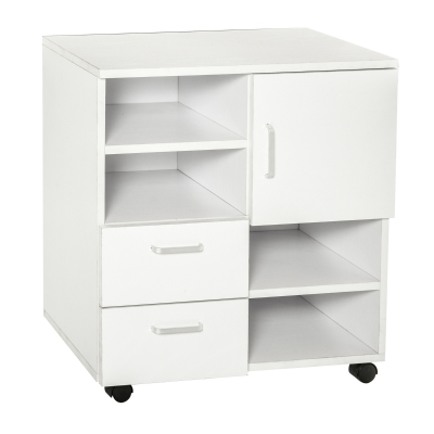 HOMCOM Mobile Storage Cabinet W/Drawers, 4 Shelves-White