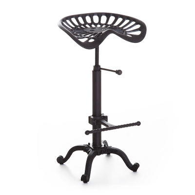 HOMCOM Cast Iron Adjustable Height Industrial Bar Stool with Footrest