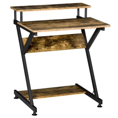 HOMCOM Home Computer Desk with Monitor Shelf and Storage, Gaming Writing Table, Brown