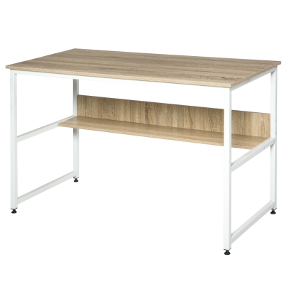 HOMCOM Metal Frame 2-Tier Office Desk White/Oak