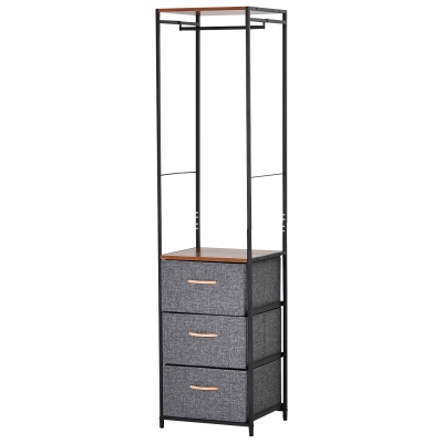 HOMCOM 175x43cm Freestanding Clothes Hanger Storage Steel Frame 3 Drawers Handles Shelf