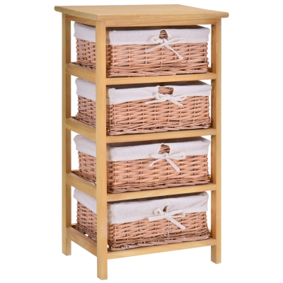 HOMCOM Wicker 4-Tier Storage Basket Shelf Brown