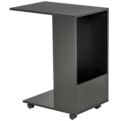HOMCOM C-Shape Sofa Side Table Laptop Coffee End Table w/ Storage and Casters, Black