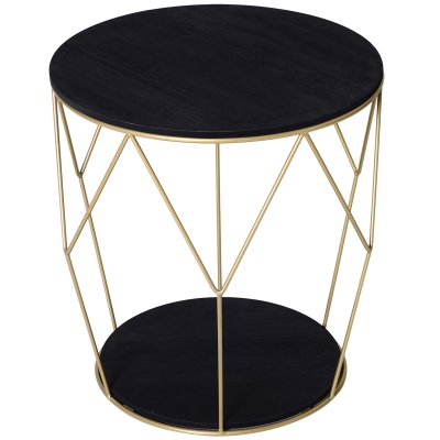 HOMCOM Wood Metal Coffee Round Table W/Storage Sofa End Side Coffee Table Bedroom Modern Decoration Furniture - Black Gold Color (Φ45cm)