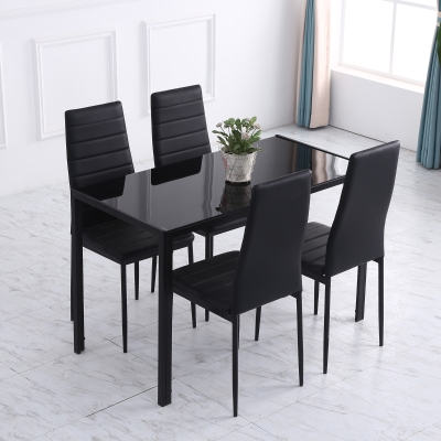 HOMCOM Modern Rectangular Dining Table for 4 People with Tempered Glass Top & Metal Legs (Chairs Not Included) - Black