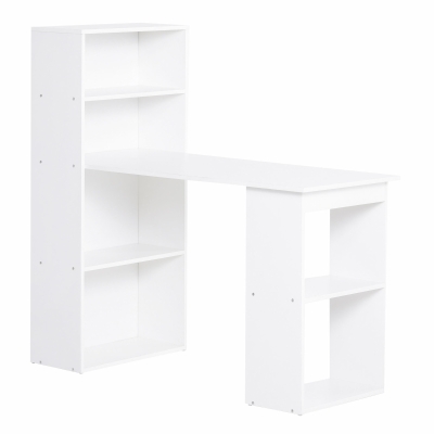 HOMCOM Modern Compact Computer Desk with 6-Tier Storage Shelves Combo, Writing Table Workstation with Bookshelf for Home Office-White