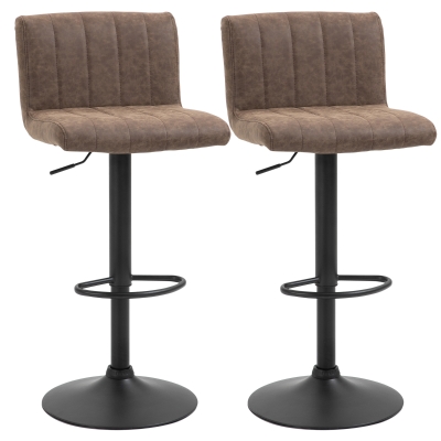 HOMCOM Barstools Set of 2 Adjustable Height Swivel Gas Lift PU Leather Counter Bar Chairs with Footrest, Brown