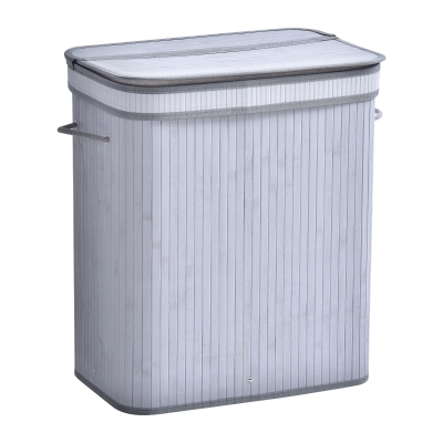 HOMCOM 70L Flip Lid Bamboo Laundry Basket Grey