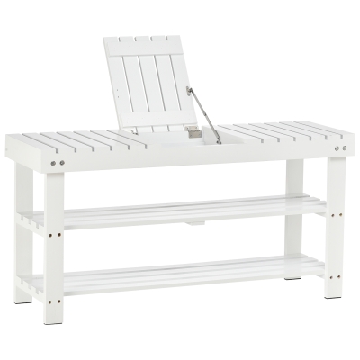 HOMCOM MDF Hidden Storage Slatted Shoe Rack White