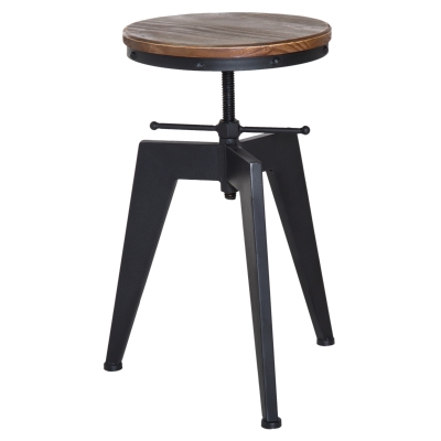 HOMCOM Swivel Bar Stool W/Wooden Top, Adjustable Height-Brown/Black