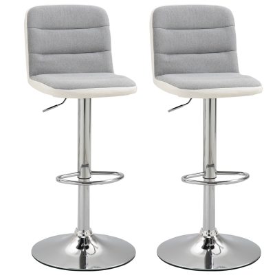 HOMCOM Bar stool Set of 2 Armless Adjustable Height Upholstered Bar Chair Light Grey
