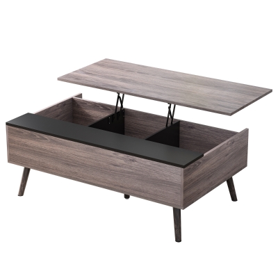 HOMCOM Modern Lift Top Coffee Table with Storage Compartment Convertible Tea Desk Floating Retractable Table Home Office Living Room Furniture, Grey & Black