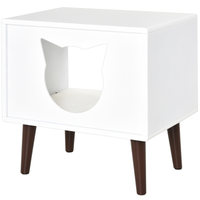 PawHut Cueva de Gatos Cama para Mascotas Semiabierto con Cojín Acolchado Suave Antideslizante Diseño Elevado Bonito Felpa Corta 49x34x49cm