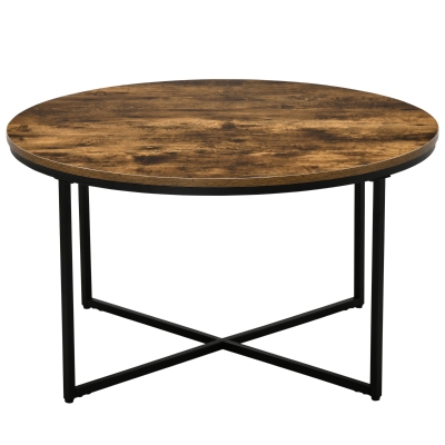 HOMCOM Coffee Table Industrial Round Side Table w/ Metal Frame for Living Room