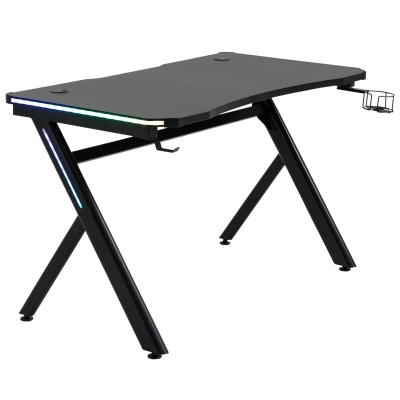HOMCOM Gaming Desk Computer Table Metal Frame with LED Light, Cup Holder Headphone Hook