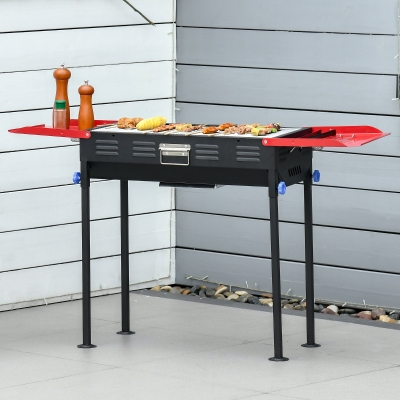 Outsunny Portable Charcoal Grill BBQ Easy Set-up Height Adjustable w/ Shelves