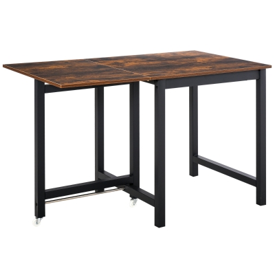 HOMCOM Drop Leaf Kitchen Folding Table Foldable Mobile Desk for Dining, Working & Writing w/Wheel Rustic Brown