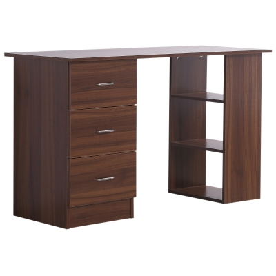 HOMCOM Computer Desk W/ 3 Shelf& Drawers, 120Wx49Dx72H cm-Walnut Colour