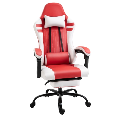 Vinsetto PU Leather Ergonomic Reclining Gaming Chair w/ Retractable Footrest Red/White