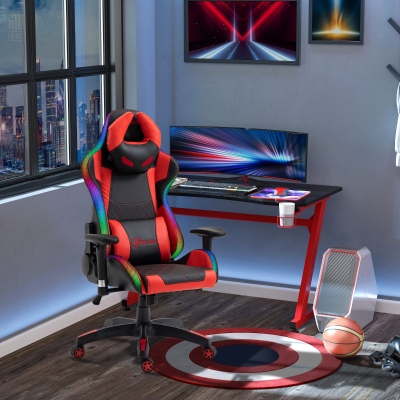 Vinsetto Racing Gaming Chair with RGB LED Light, Lumbar Support, Adjustable Height, Swivel Home Office Computer Recliner High Back Gamer Desk Chair, Black Red