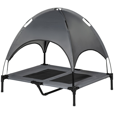 PawHut Cama Elevada para Mascotas Portátil con Toldo Extraíble Tela Transpirable al Aire Libre para Interior y Exterior 92x76x90 cm Gris
