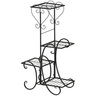 Outsunny Blumenregal aus Metall 4 Ebenen Schwarz 45 x 24,5 x 80 cm
