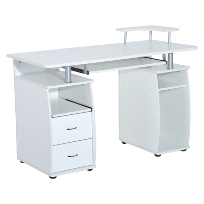 HOMCOM MDF Multi-Level Home Office Workstation Desk Computer Desk Writing Table with Drawers White