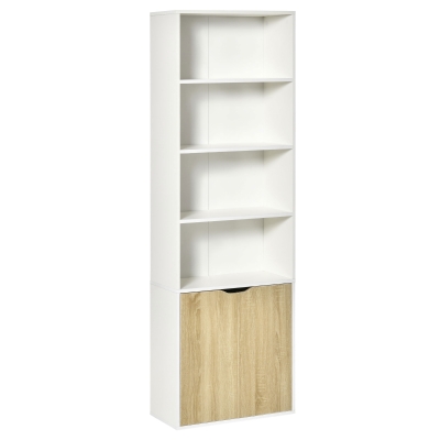 HOMCOM 2 Door 4 Shelves Tall Bookcase Modern Bookshelf Storage Display Unit White Oak