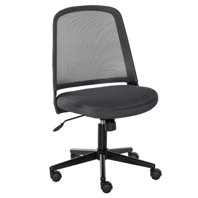 Vinsetto Leisure Office Chair Mesh Fabric Computer Home Study Armless with Wheels, Grey