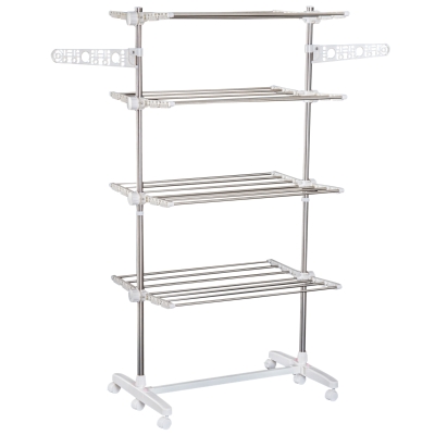 HOMCOM 4 Layers Folding Cloth Hanger Stand-White/Silver