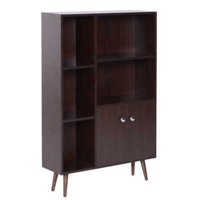 HOMCOM Open Bookcase Cabinet Shelves W/ Two Doors, 80W x 23.5D x 118Hcm-Walnut