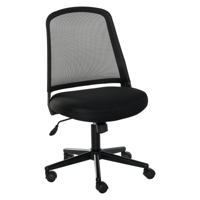 Vinsetto Leisure Office Chair Mesh Fabric Computer Home Study Armless with Wheels, Black