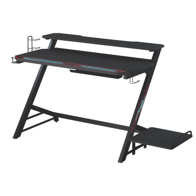 HOMCOM LED Gaming Table w/ Host Support Cup Gamepad Holder Headphone Hook Cable box