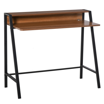 HOMCOM Wooden Writing Desk Computer Table Storage Shelf and Steel Frame Home Office