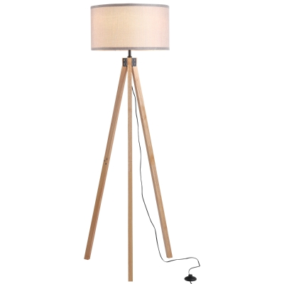 HOMCOM Rubber Wood Tripod Floor Lamp Grey