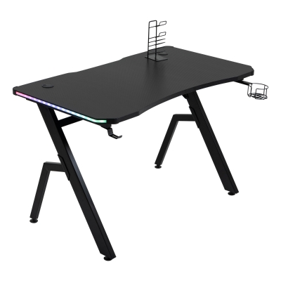 HOMCOM LED Ergonomic Gaming Desk Computer Table with Cup Holder Cable Management, Black