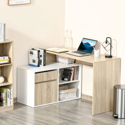 HOMCOM L-Shaped Corner Computer Desk Study Table PC Work w/ Storage Shelf Drawer Office