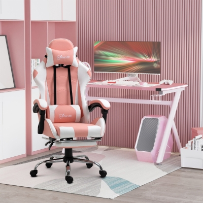Vinsetto Racing Gaming Chair w/ Lumbar Support, Home Office Desk Gamer Recliner, Pink