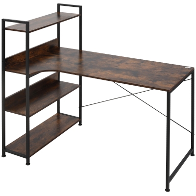 HOMCOM Metal Frame 4-Tier Storage Desk Brown/Black