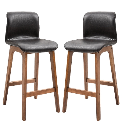 HOMCOM PU Leather Padded Bar Stools Set w/Back and Footrest Black/Brown