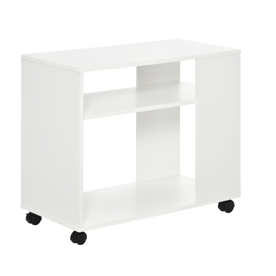 HOMCOM Mobile Sofa Bed Side Table 2-Tier Shelves Compact Home with Brake Wheels, White