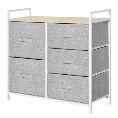 HOMCOM Metal Frame 5-Fabric Drawer Home Storage Unit Grey