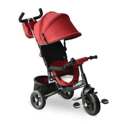 HOMCOM Triciclo 3 em 1 para Crianças acima 18 Meses Triciclo com Pedais Capô Removível Dobrável e Guiador para Pais 102x49x102cm Vermelho