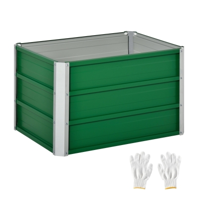 Outsunny Caixa de Plantio de Aço com Luvas Caixa de Plantio Retangular para Cultivos de Plantas Flores para Terraço Jardim 66x47x40cm Verde