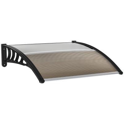 Outsunny Marquise para Portas e Janelas 100x100x26cm Marquise com Proteção para Sol e Chuva com Painéis de Policarbonato Preto e Marrom