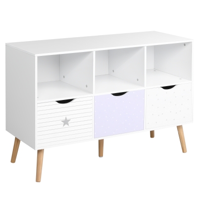 HOMCOM Aparador de Salón con 3 Cajones y 3 Compartimentos Abiertos para Libros Juguetes Armario Auxiliar de Almacenamiento para Dormitorio Cocina 100x39x69 cm Blanco