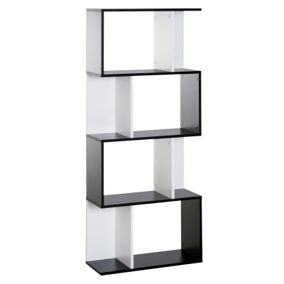 HOMCOM 4-tier S Shape Bookcase, Particle Board-White/Black