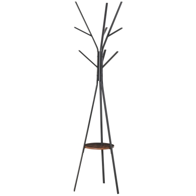 HOMCOM Free Standing Metal Coat Rack Stand 9 Hooks w/ Shelf in Brown