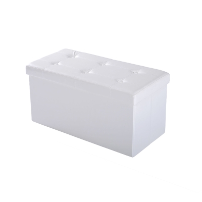 HOMCOM Storage Ottoman Bench Faux Leather Folding Storage Cube -White
